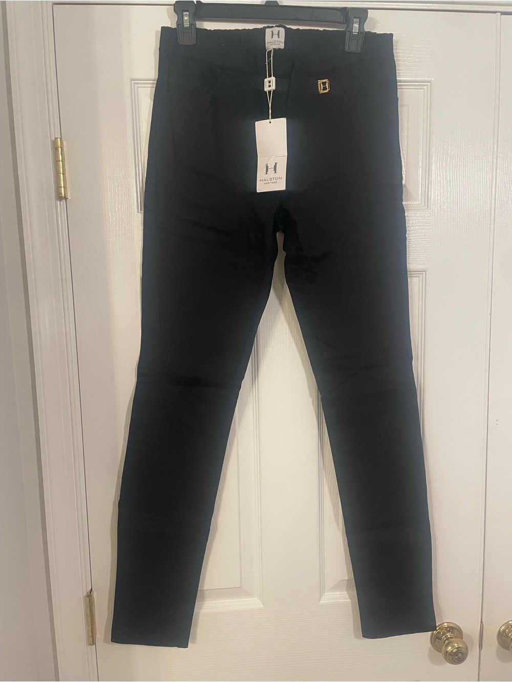Halston Heritage Denim Legging Jet Black Size 4 NWT Gold H Hardware